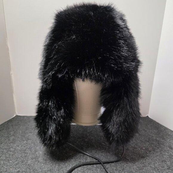 NWT Adrienne Landau Faux Fur Trapper Hat in Black OS - Picture 2 of 12